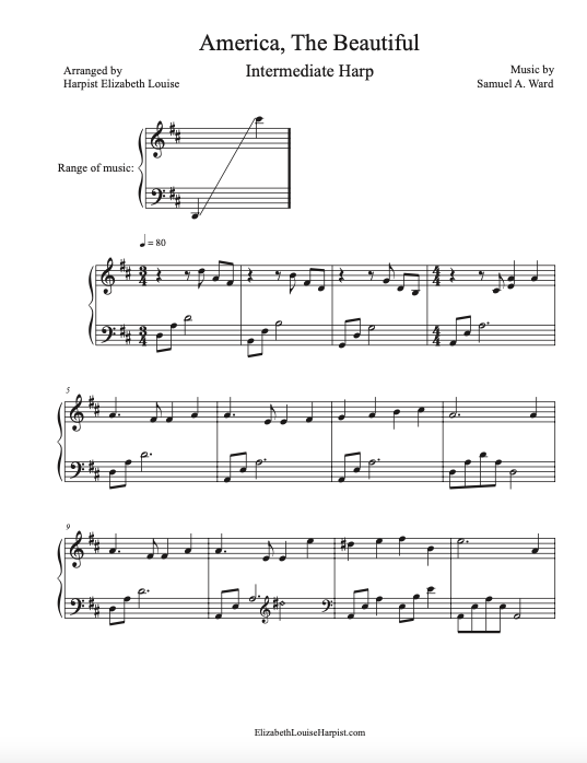 America the Beautiful for Intermediate Lever Harp