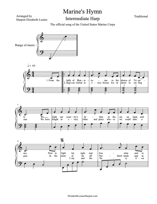 Marine's Hymn for Intermediate Harp